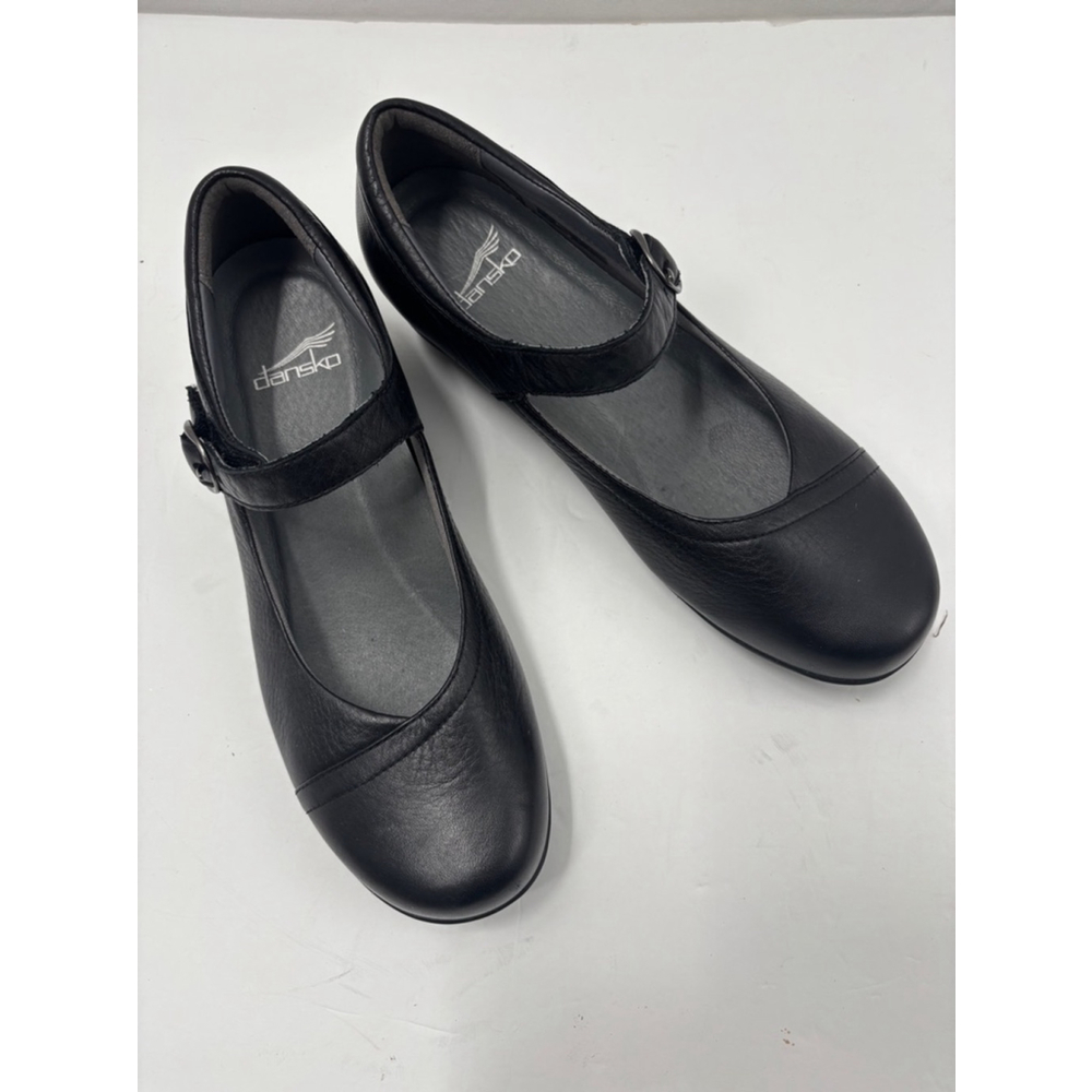 Dansko Black Leather Mary Jane Strap Flats